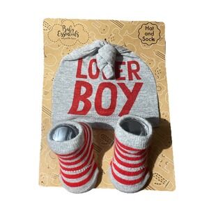 Valentines Day Baby Boy‎ Socks And Hat "Lover Boy" Size 0-6 M